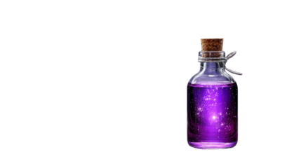 Bottle of Magical Purple Liquid with Cork Stopper and Sparkling Stars Inside for Fantasy and Mystical Themes