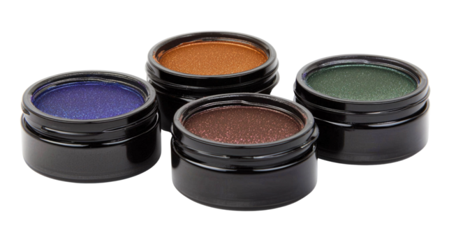 Vibrant Art Supplies with Colorful Metallic Paints in Black Containers for Creative Projects and Artistic Endeavors