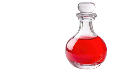 Elegant glass bottle containing red liquid, showcasing the beauty of wine, perfume, or potion for decorative purposes