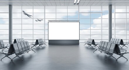Airport Waiting Area with Blank Billboard.