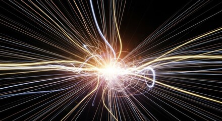 Singularity of Light: A Chaotic Burst of Golden and Blue Energy Streams