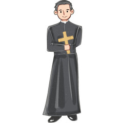 Handdrawn Catholic Priest Cassock Cross Illustration