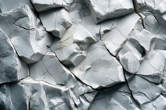 Rugged gray rock texture featuring intricate cracks and fractured stone segments, creating powerful natural background for diverse design projects