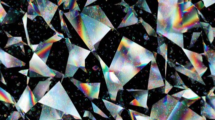 Abstract Geometric Triangular Pattern with Glittering Iridescent Fragments