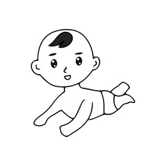 Baby new born line gesture activity. baby new born element design. coloring book for kids preschool. newborn baby to toddler life cycle vector