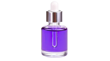 Naklejka premium Glass dropper bottle with purple liquid isolated on white background for beauty and wellness concepts