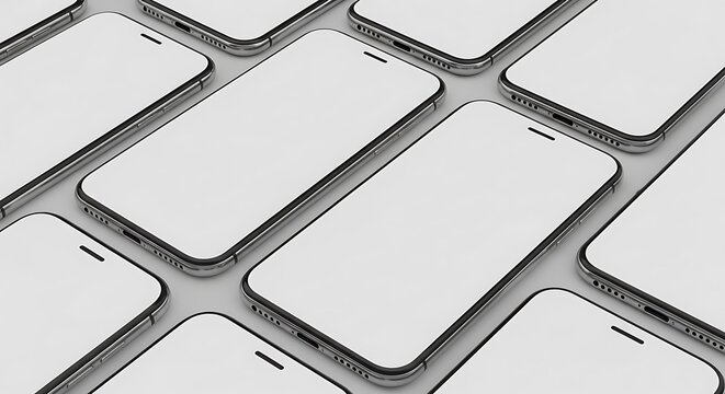 Many Modern Smartphones in a Grid Pattern.