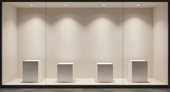 Empty Shop Window Display with Pedestals. - Powered by Adobe