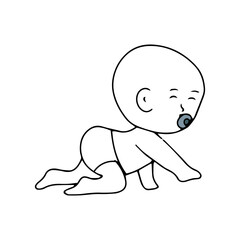 Baby new born line gesture activity. baby new born element design. coloring book for kids preschool. newborn baby to toddler life cycle vector