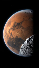 Naklejka premium A dramatic digital rendering of the planet Mars with a large asteroid