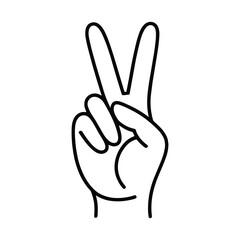 Simple line art of a hand displaying the peace sign