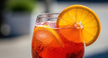 Sunlit Aperol Spritz with Glowing Orange Garnish and Effervescent Bubbles