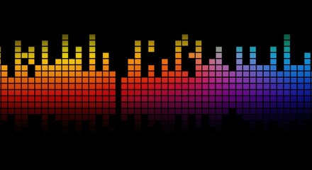 Colorful Pixelated Sound Wave Spectrum on Black Background equalizer audio
