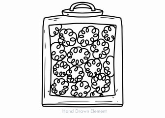 Hand drawn icon of Indonesian side dish crackers tin on white background