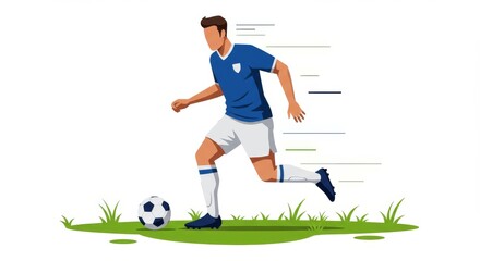 Obraz premium Soccer Player Illustration in Yellow Jersey Dribbling Ball , Sports Vector Art for Football Fans and Team Spirit
