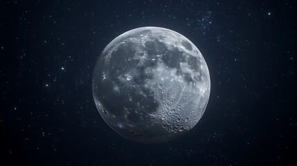 Obraz premium Full Moon Phase with Crater Detail and Stars in Space Lunar Surface Texture