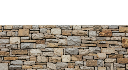 Stone wall with varied textures isolated on transparent background