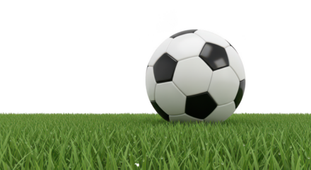 Soccer ball on a green field on transparent background