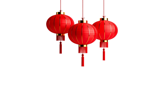 Chinese New Year decorations, red lanterns on white background