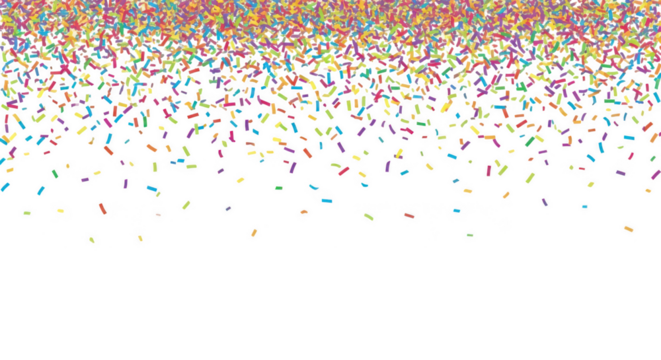 Colorful sprinkles on black fade on transparent background