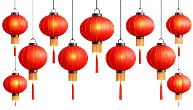 Chinese New Year decorations, red lanterns on white background