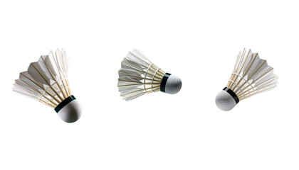 3D illustration set of white badminton shuttlecocks on white background