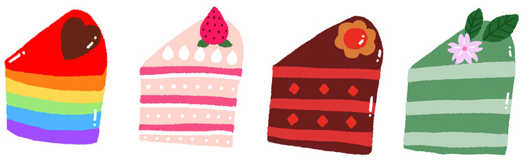 cake 디저트 케이크 손그림 일러스트 딸기케이크 녹차케이크 초코케이크 
