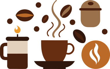 National coffee day celebration vector elements collection scalable coffee mug beans and drink illustration