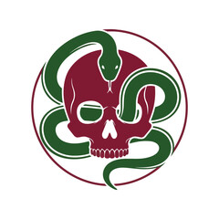 Mysterious serpent coiled around skull emblem dark abstract symbol danger icon vector