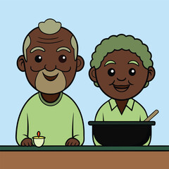 Cute African American grandparents cooking together, celebrating family, love, and home warmth