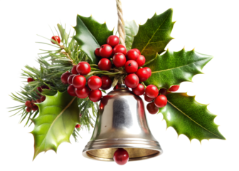 Holly Christmas bell on transparent background