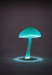 Ethereal luminescence a captivating close up of a glowing mushroom on a dark setting radiating mystical charm