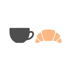 Morning coffee cup and croissant breakfast icon flat vector illustration vector