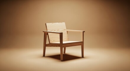 Minimalist Wooden Armchair in a Beige Studio