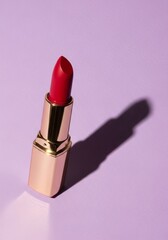Red Lipstick on Lavender Background: A Beauty Still Life