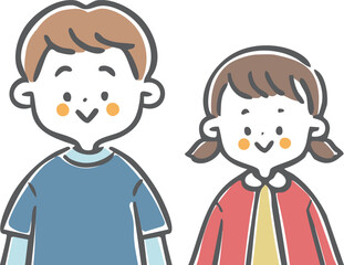 男児と女児　上半身　ベクター
