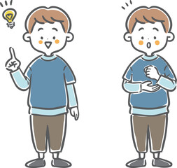 納得理解する男の子　全身　ベクター
