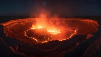 Volcanic crater at night