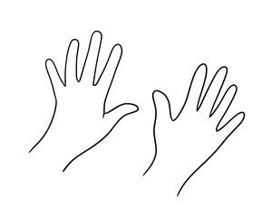 Open hands showing and wrist. Vector outline doodle illustration isolated on white background.
