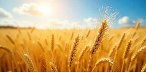 Golden barley stalks heavy with ripe grain, ready for harvest under a summer sun A field of swaying barley shows the abundance of the harvest season , crop, agriculture, countryside