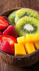 Tropical Fruit Bowl Mango, Kiwi, Strawberries, Healthy Eating