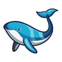 Fototapeta premium Cute cartoon blue whale swimming with tail up