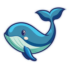 Cute cartoon blue whale illustration with big eyes and fins