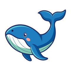 Obraz premium Cute cartoon blue whale with big eyes and pink cheeks