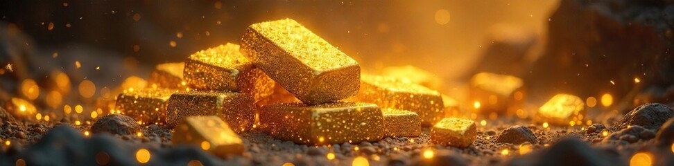 Gleaming golden ingots radiate celestial light, hinting at divine power and untold wealth Perfect for fantasy, mythology, and religious themes , divine power, holy