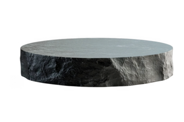 A round dark rock platform is prominently displayed on transparent background