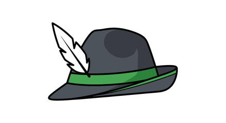 Whimsical Cartoon Illustration of a Traditional Tyrolean Hat with Feather and Green Band, Ideal for Cultural Events and Themed Decorations