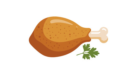 Fried Chicken Leg Illustration with Parsley Garnish on White Background, Ideal for Fast Food Menus, Recipe Illustrations, or Cooking-Related Design Projects.