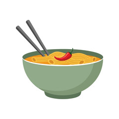 Delicious asian noodle soup with chopsticks fresh ingredient food illustration vector