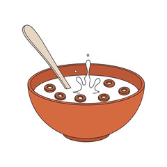 Healthy breakfast bowl milk cereal splash spoon morning meal nutrition vector